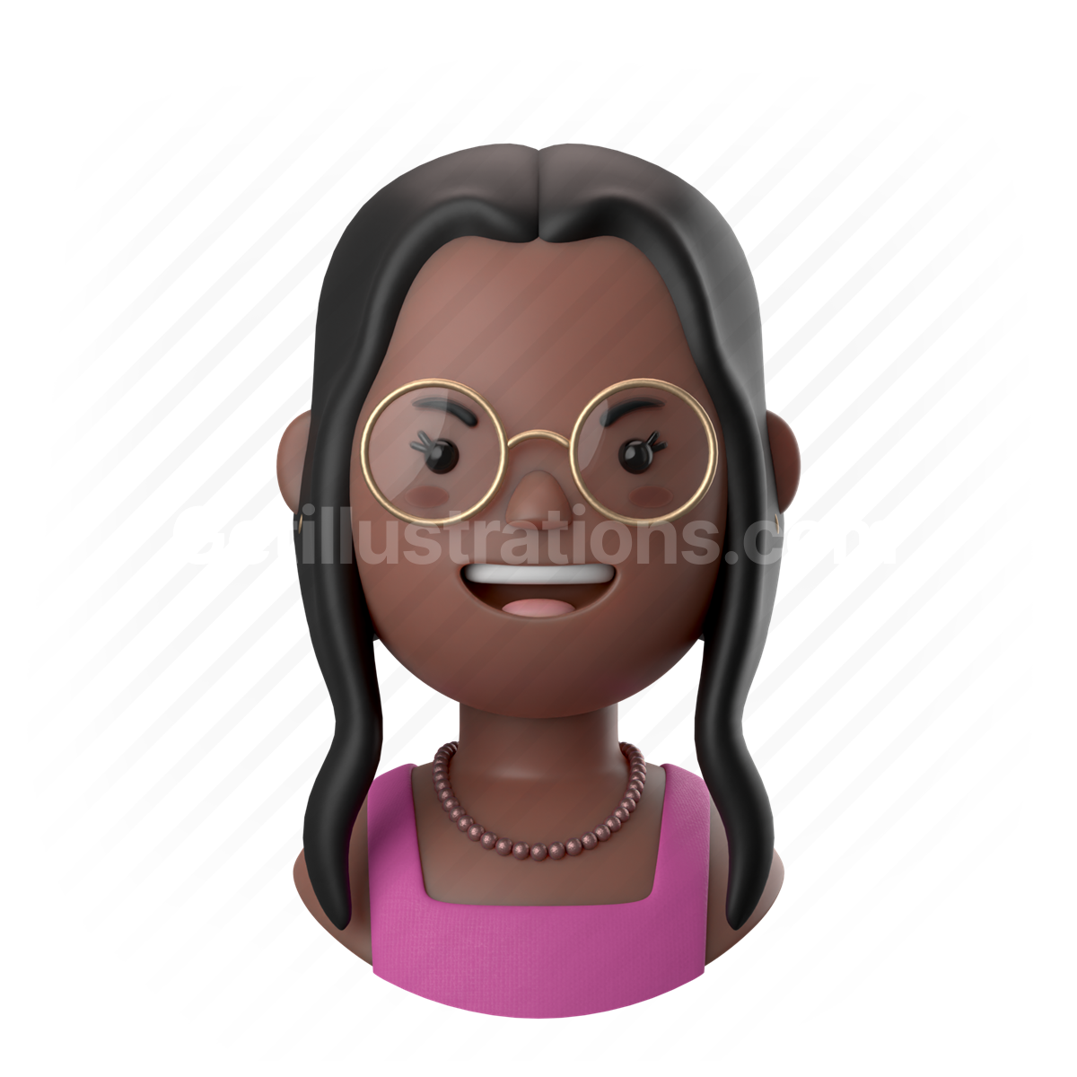 woman, female, person, people, african, long hair, glasses, round glasses, necklace, pearl necklace